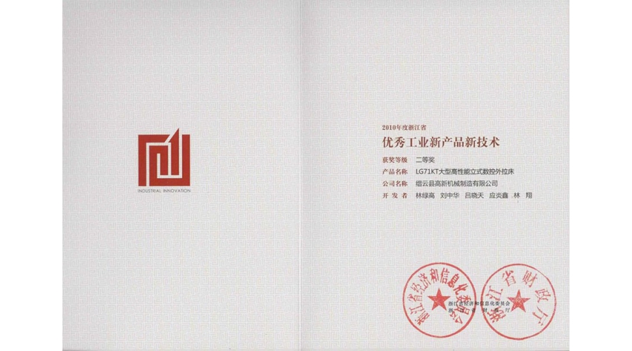 浙江省優秀工業新産品新技術二等獎