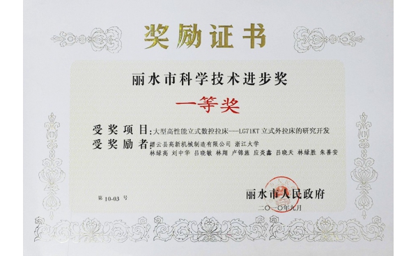 麗水市科學(xué)技術進(jìn)步獎一等獎
