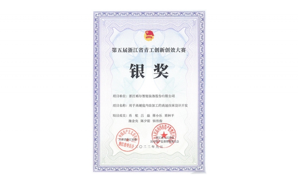 第五屆浙江省青工創新創效大賽銀獎